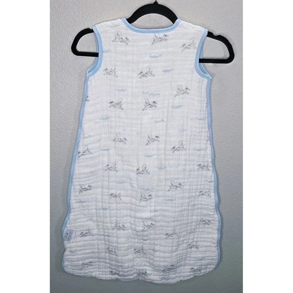 Aden + Anais Muslin Sleep Sack Flying‎ Dog Print Blue Trim Size Large 6-18M